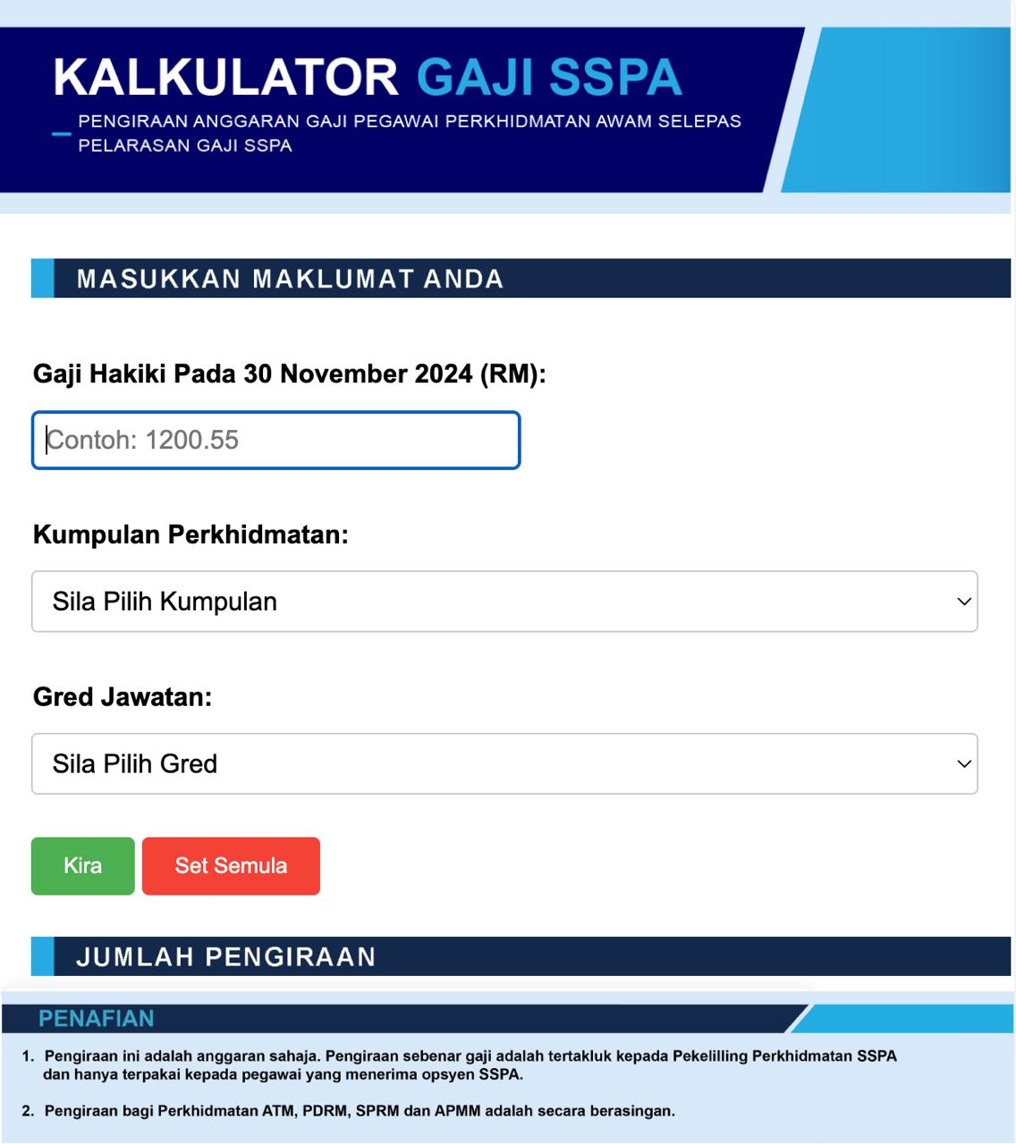 Kalkulator Gaji Penjawat Awam (SSPA)